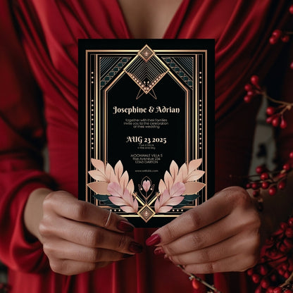 Blush Rose Gold Art Deco Wedding Invitation