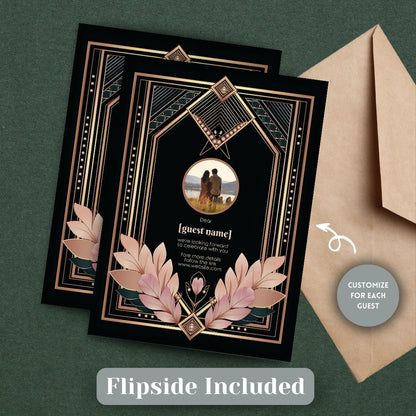 Blush Rose Gold Art Deco Wedding Invitation