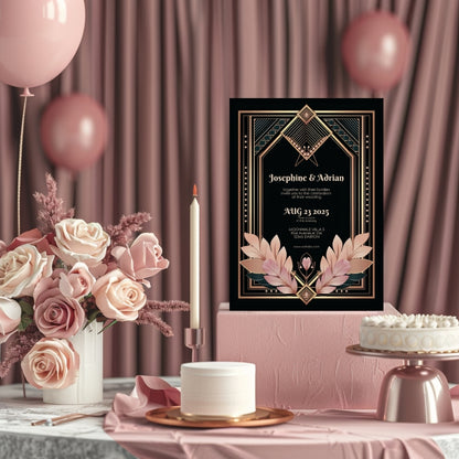 Blush Rose Gold Art Deco Wedding Invitation