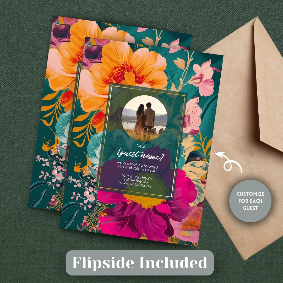 Colorful Tropical Teal Elegance Wedding Invitation Set - 5x7 Invitation, 4x5 Details, 3.5.x5 RSVP