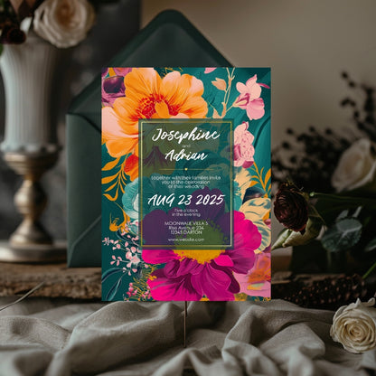 Tropical Teal Minimalist Elegance Wedding Invitation