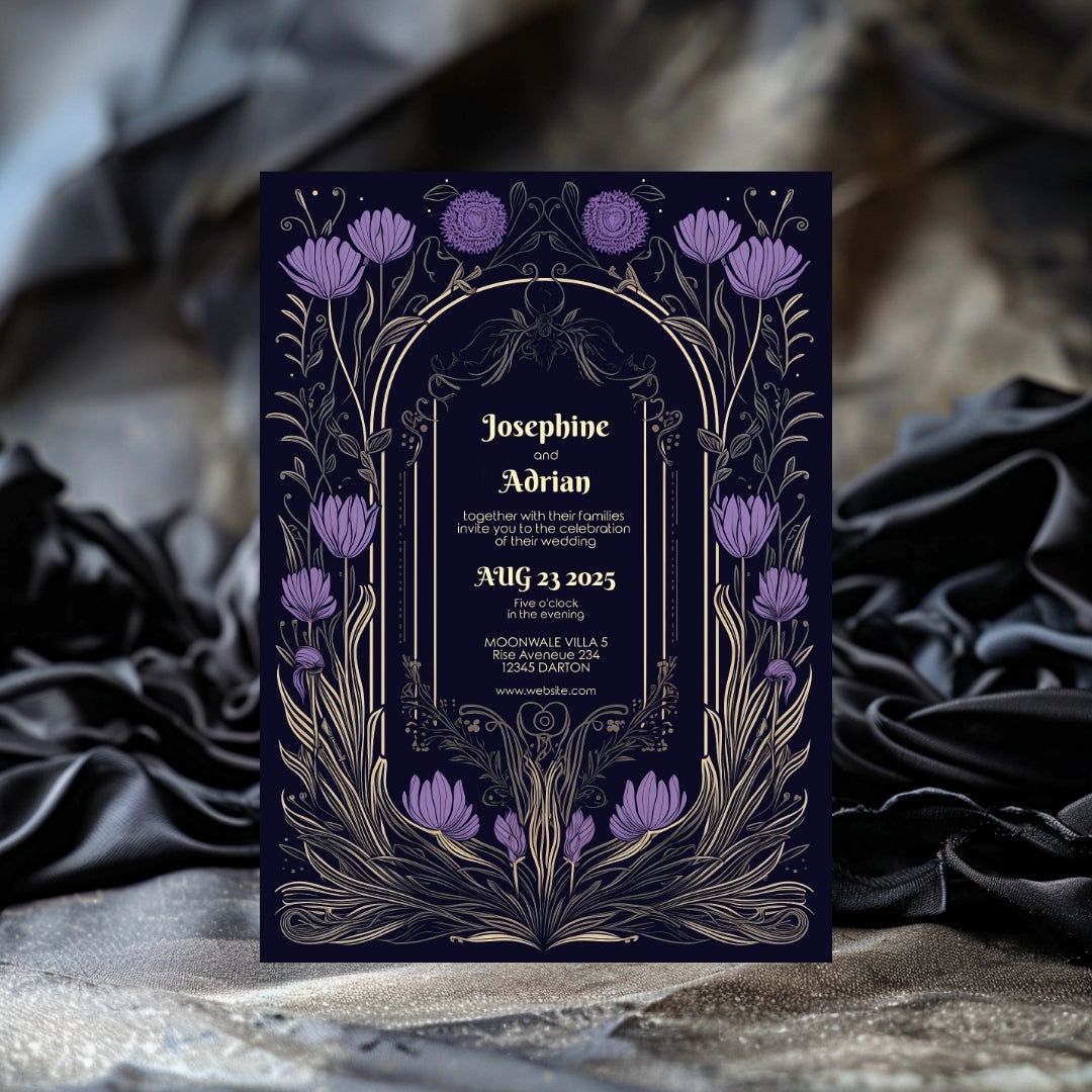 Purple Gothic Flower Wedding Invitation