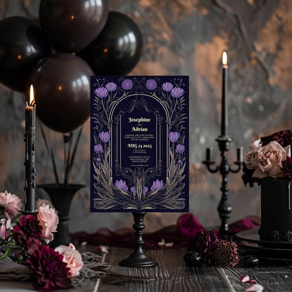 Purple Gothic Flower Wedding Invitation