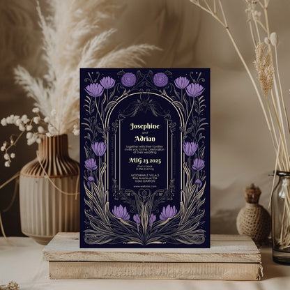 Purple Gothic Flower Wedding Invitation