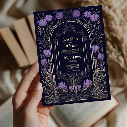 Purple Gothic Flower Wedding Invitation