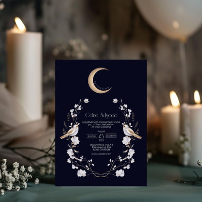 Elegant Celestial Floral Bird Minimalist Wedding Invitation