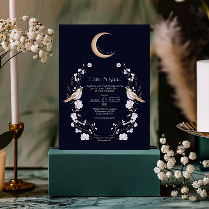 Elegant Celestial Floral Bird Minimalist Wedding Invitation