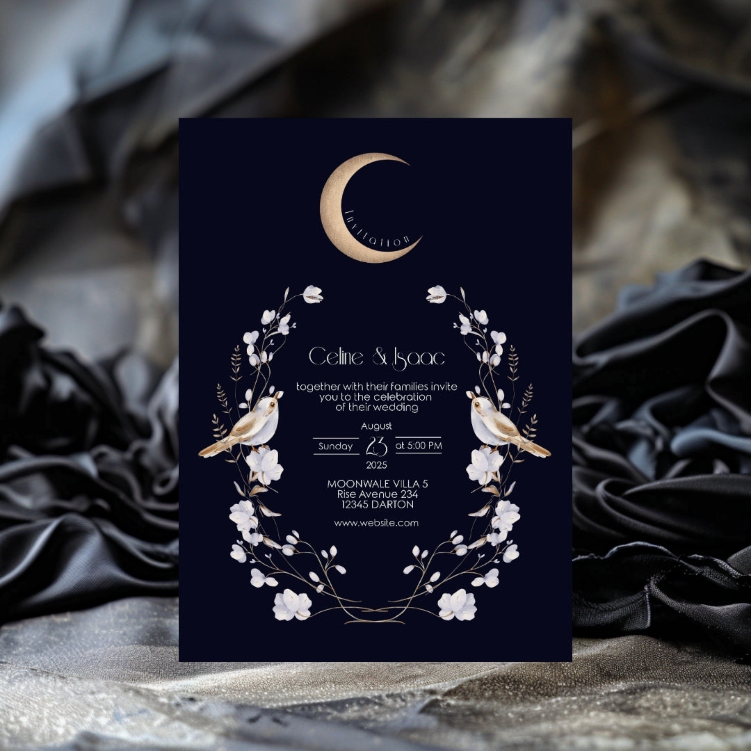 Elegant Celestial Floral Bird Minimalist Wedding Invitation