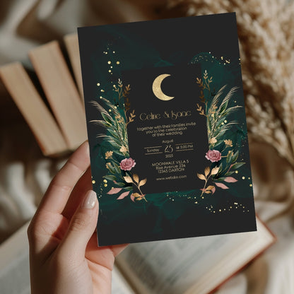 Celestial Romantic Floral Garden Wedding Invitation