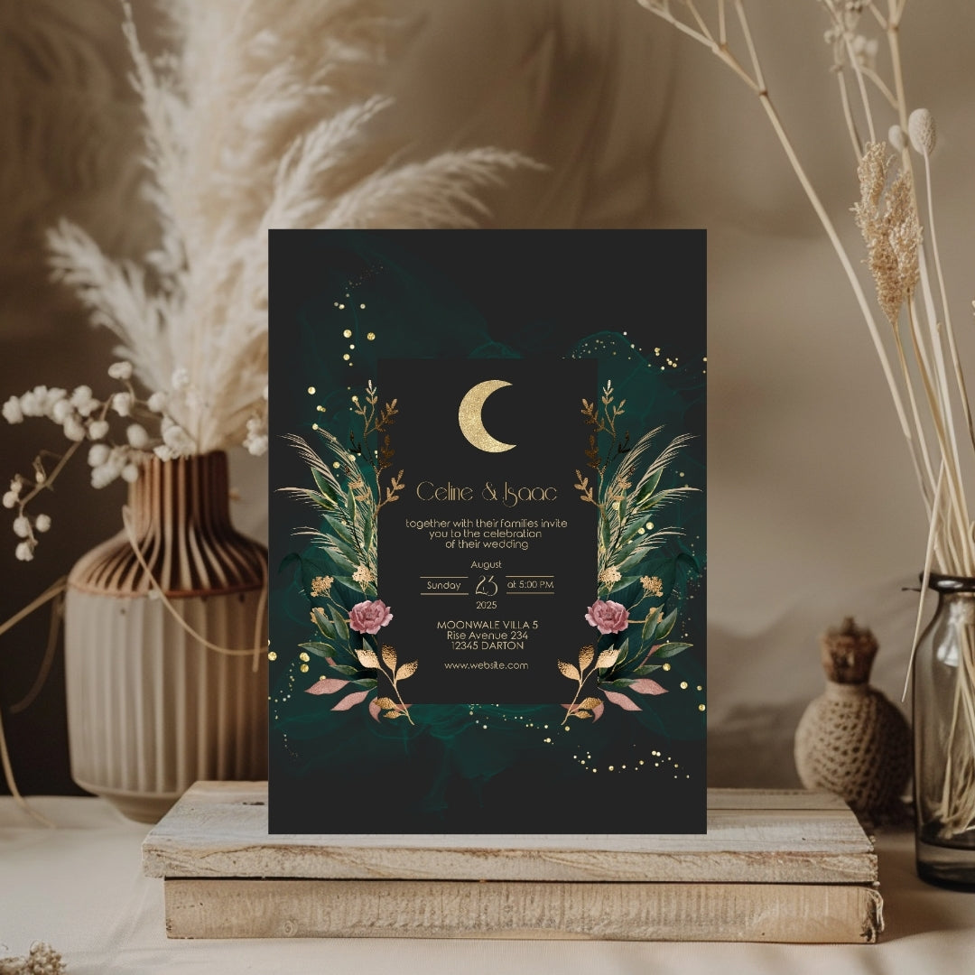 Celestial Romantic Floral Garden Wedding Invitation