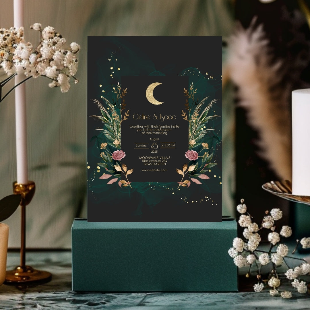 Celestial Romantic Floral Garden Wedding Invitation