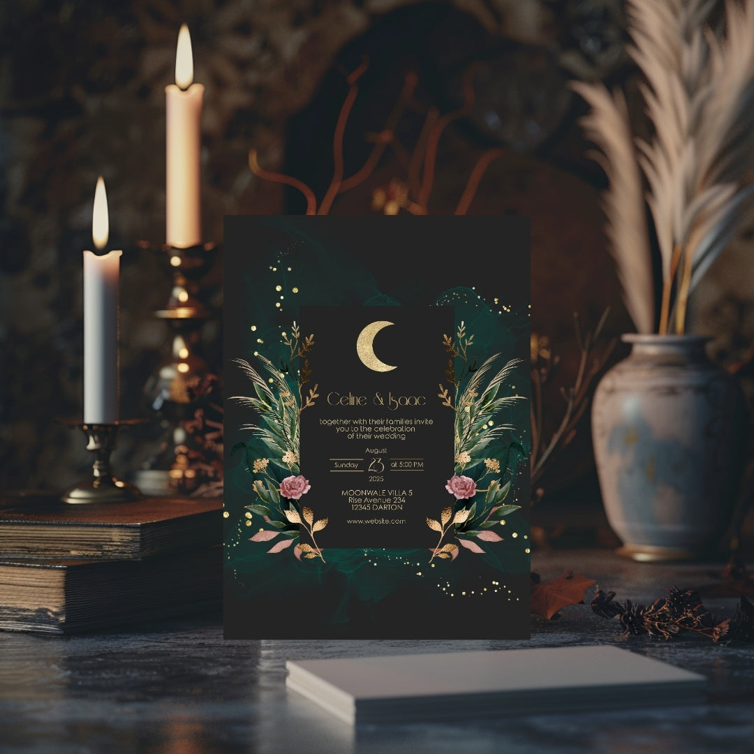 Celestial Romantic Floral Garden Wedding Invitation