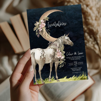 Celestial Horse Dark Romantic Minimalist Wedding Invitation