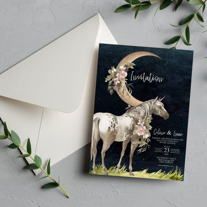 Celestial Horse Dark Romantic Minimalist Wedding Invitation