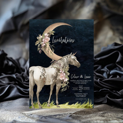 Celestial Horse Dark Romantic Minimalist Wedding Invitation