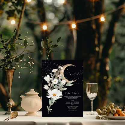 Celestial Moon White Floral Minimalist Wedding Invitation