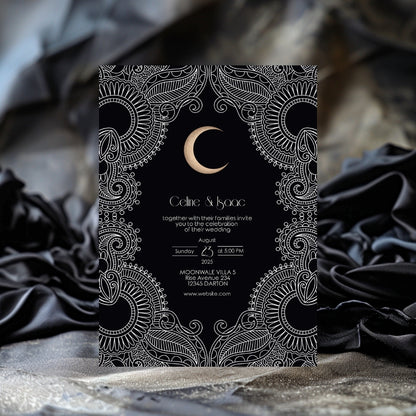 Celestial Moon Paisley Elegance Wedding Invitation