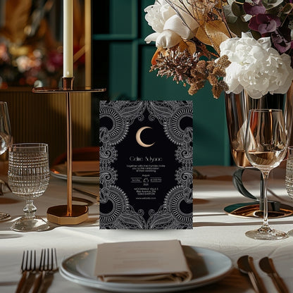 Celestial Moon Paisley Elegance Wedding Invitation