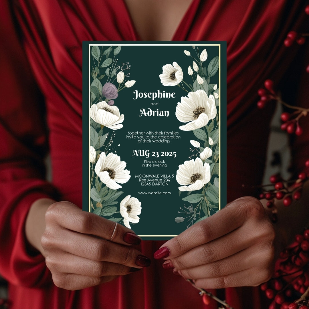 Green Minimalist Floral Elegance Wedding Invitation