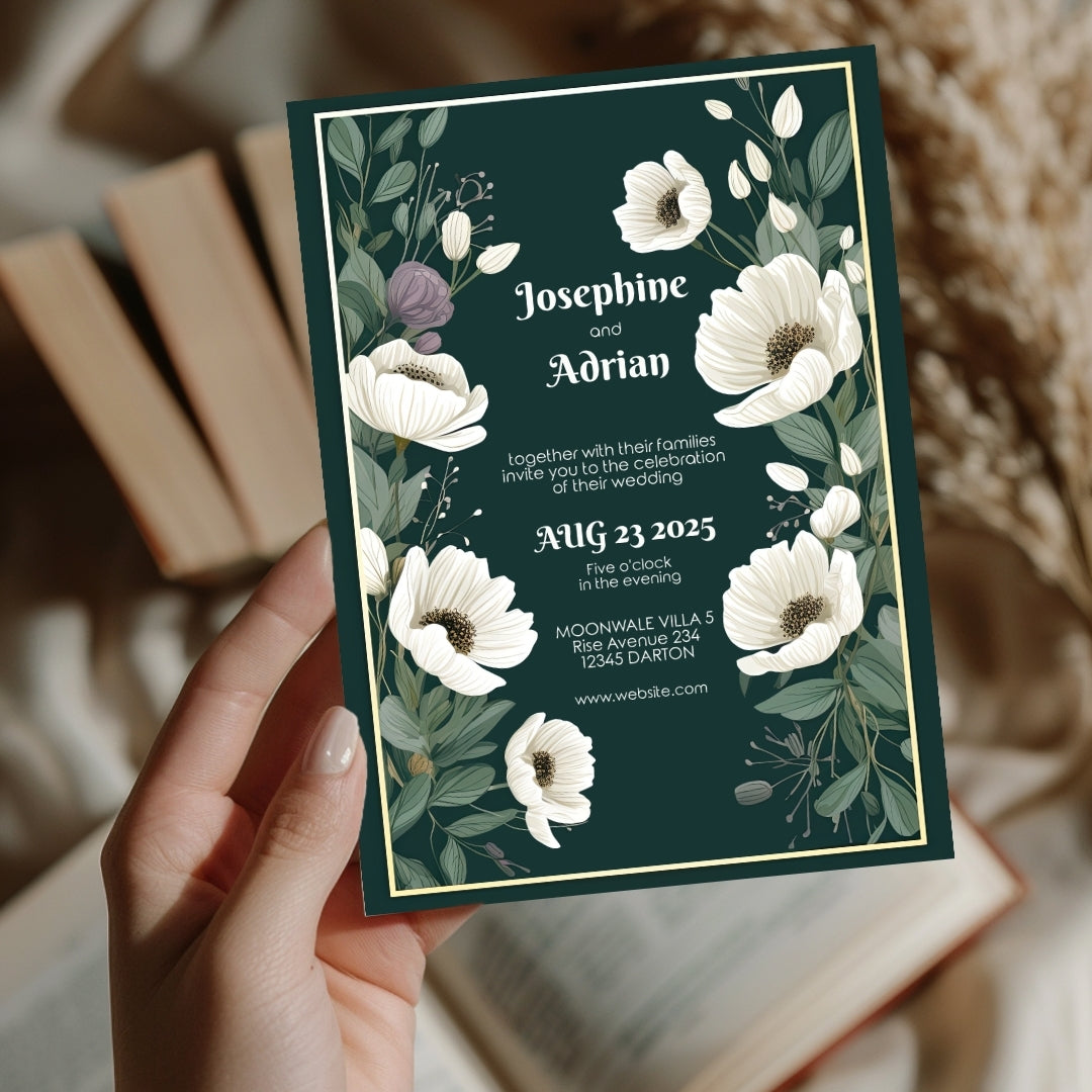 Green Minimalist Floral Elegance Wedding Invitation