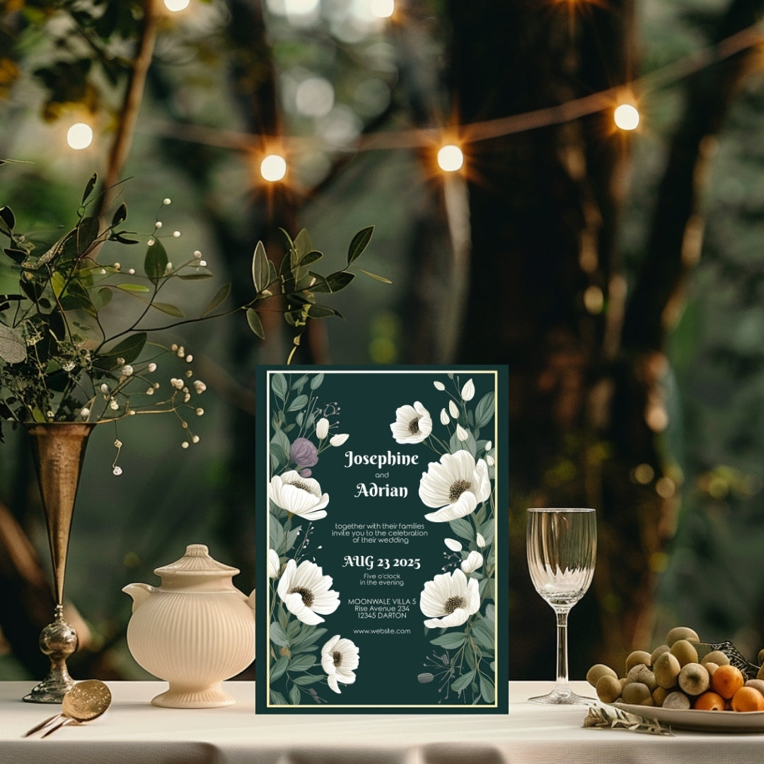 Green Minimalist Floral Elegance Wedding Invitation