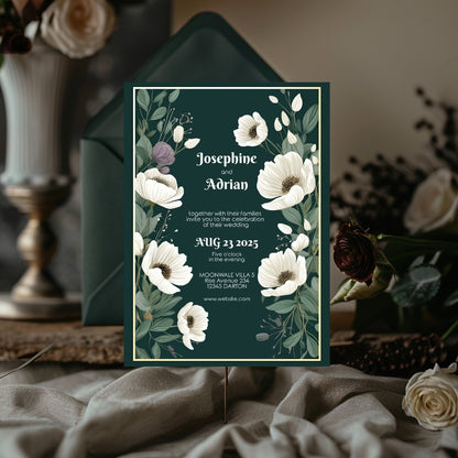 Green Minimalist Floral Elegance Wedding Invitation