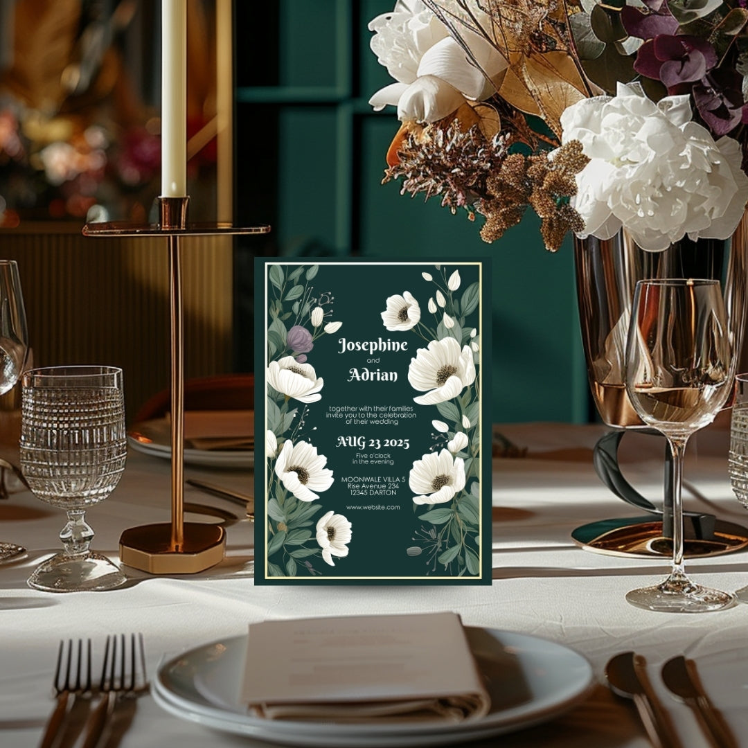 Green Minimalist Floral Elegance Wedding Invitation