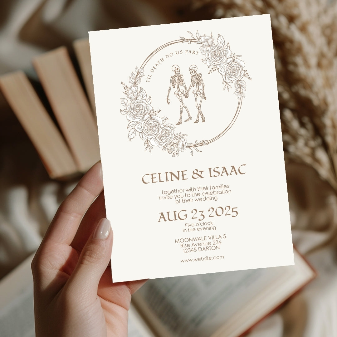 Floral Gothic Minimalist Wedding Invitation