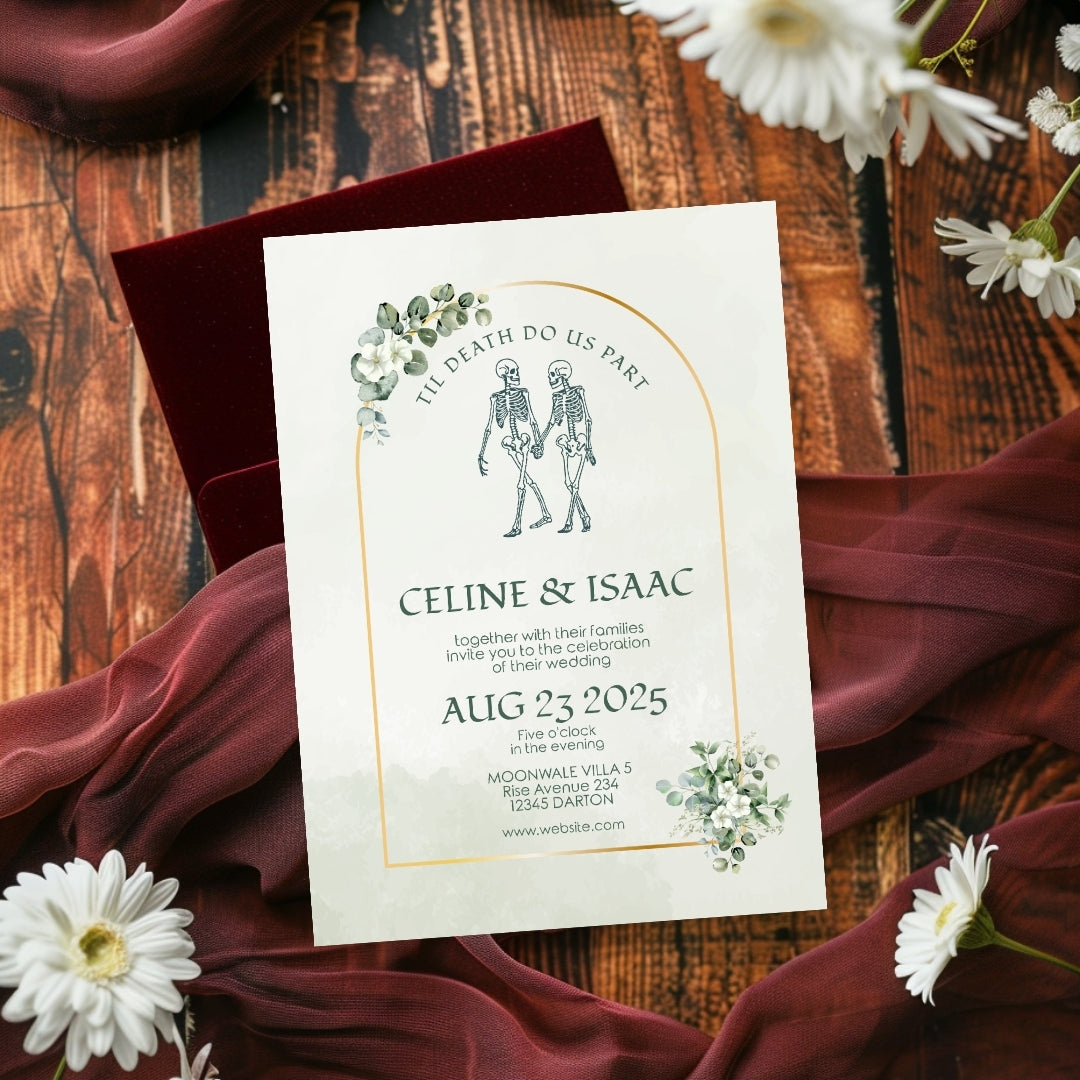 Romantic Gothic Minimalist Wedding Invitation Set - 5x7 Invitation, 4x5 Details, 3.5.x5 RSVP