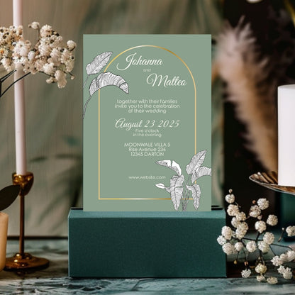 Sage Green Floral Minimalist Wedding Invitation Set - 5x7 Invitation, 4x5 Details, 3.5.x5 RSVP