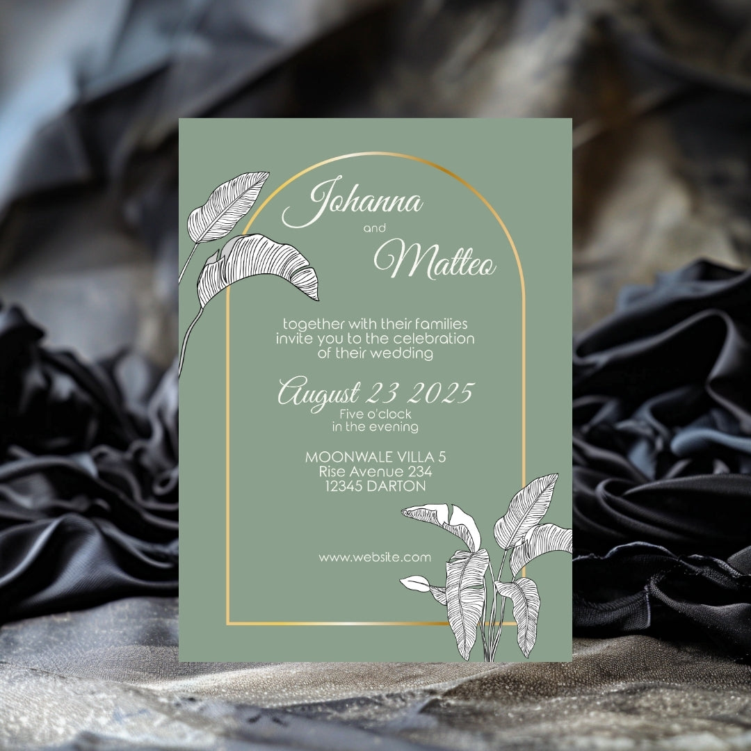 Sage Green Floral Minimalist Wedding Invitation Set - 5x7 Invitation, 4x5 Details, 3.5.x5 RSVP