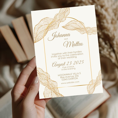 Boho Minimalist Banana Leaves Wedding Invitation Set - 5x7 Invitation, 4x5 Details, 3.5.x5 RSVP