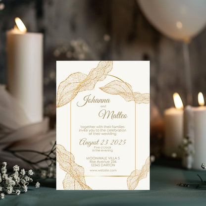 Boho Minimalist Banana Leaves Wedding Invitation Set - 5x7 Invitation, 4x5 Details, 3.5.x5 RSVP