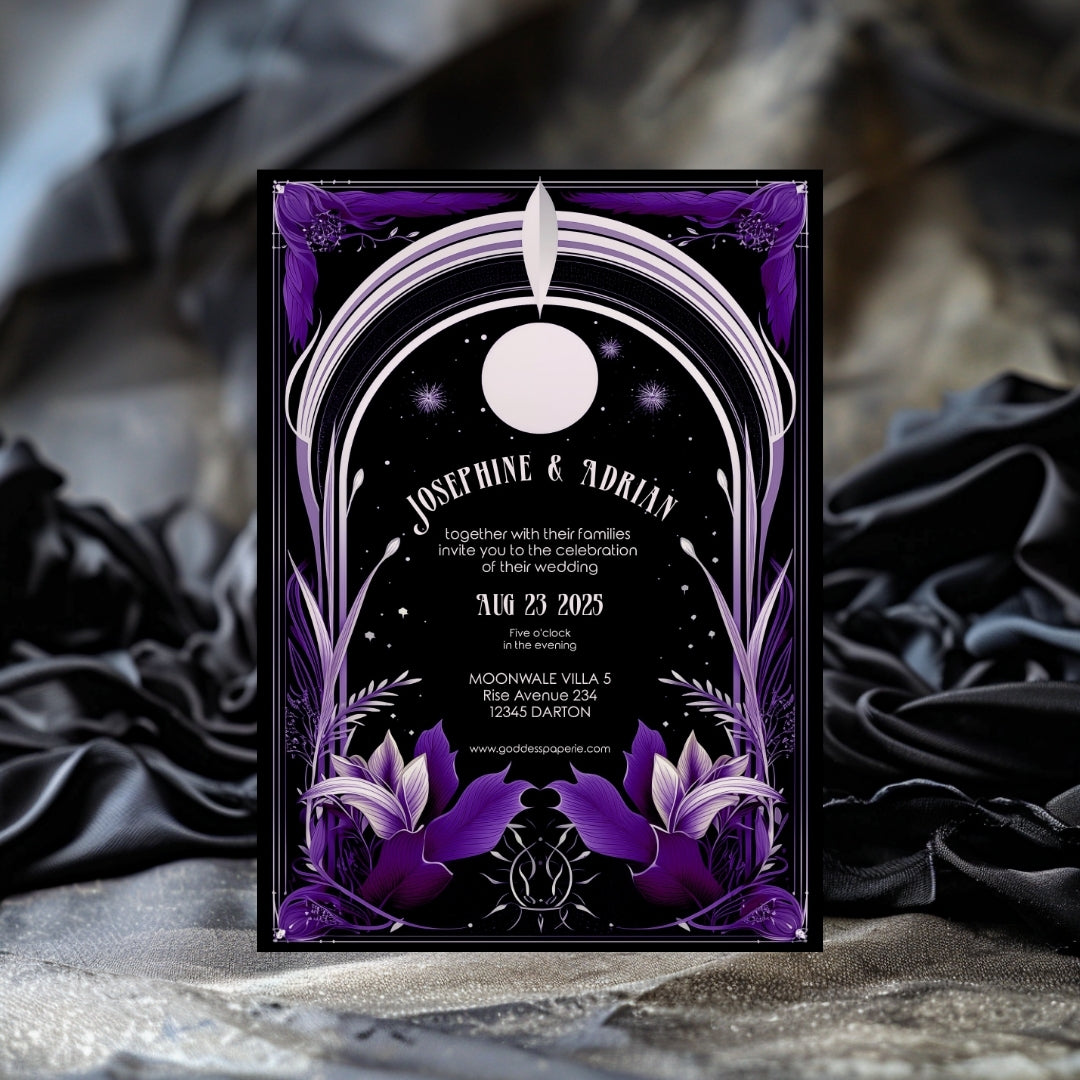 Celestial Purple Night Sky Wedding Invitation