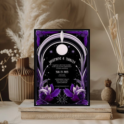 Celestial Purple Night Sky Wedding Invitation