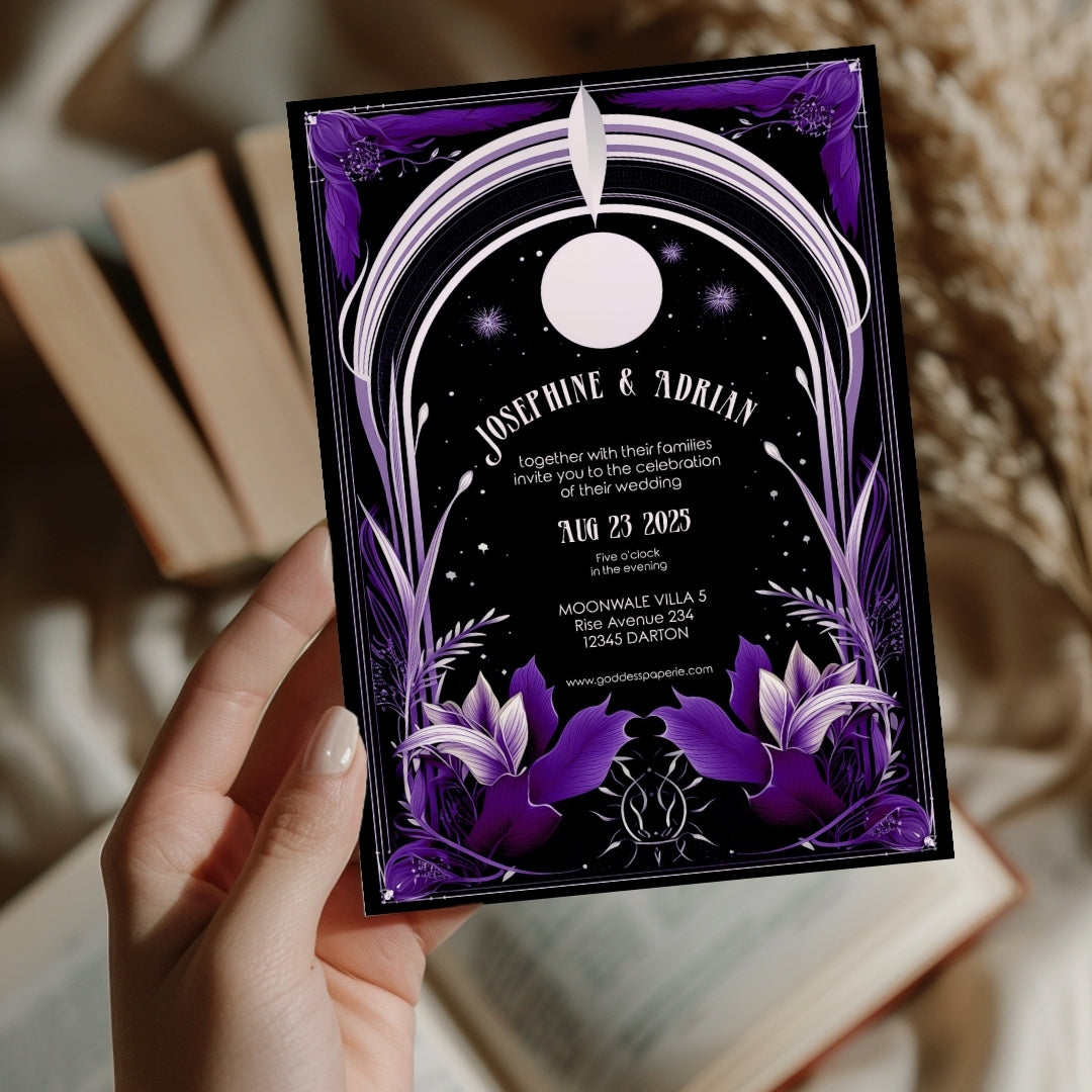 Celestial Purple Night Sky Wedding Invitation