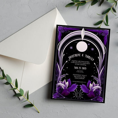 Celestial Purple Night Sky Wedding Invitation