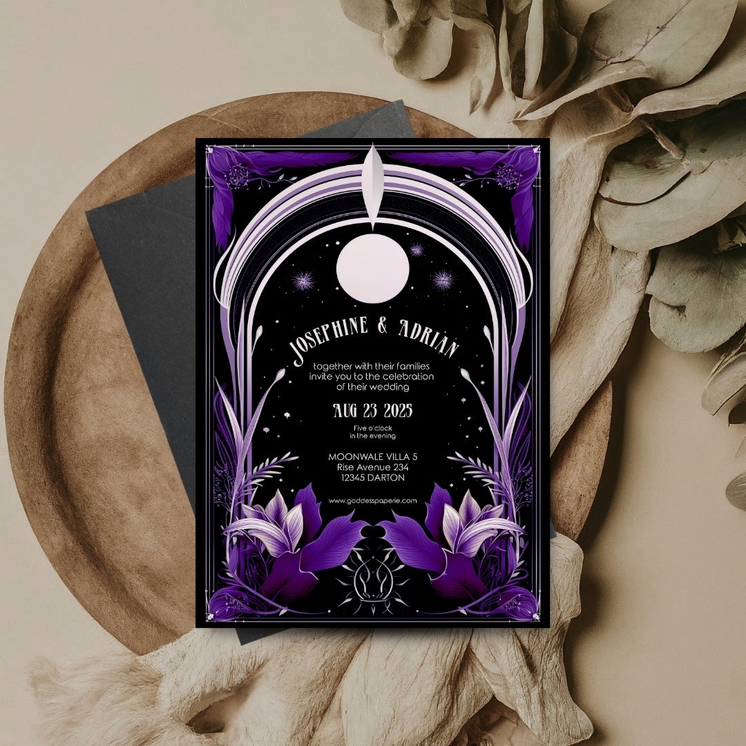 Celestial Purple Night Sky Wedding Invitation