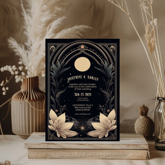 Celestial Floral Art Deco Wedding Invitation