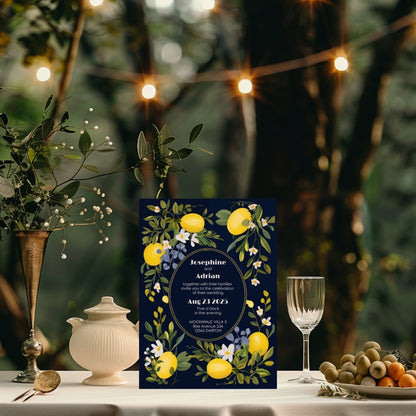 Dark Mediterranean Lemon Frame Wedding Invitation