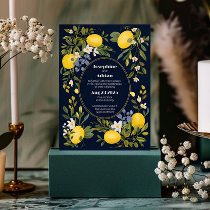 Dark Mediterranean Lemon Frame Wedding Invitation