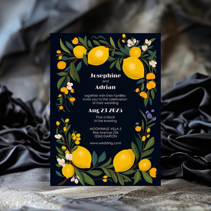 Elegant Dark Mediterranean Lemon Frame Wedding Invitation