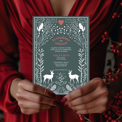 Whimsical Deer Forest Minimalist Wedding Invitation