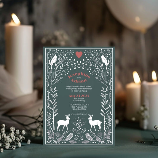 Whimsical Deer Forest Minimalist Wedding Invitation