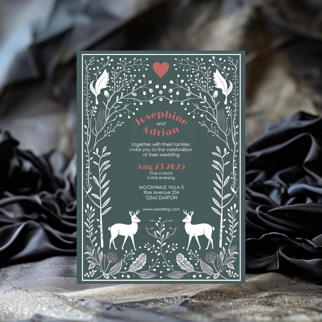 Whimsical Deer Forest Minimalist Wedding Invitation