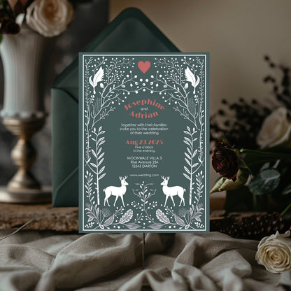 Whimsical Deer Forest Minimalist Wedding Invitation