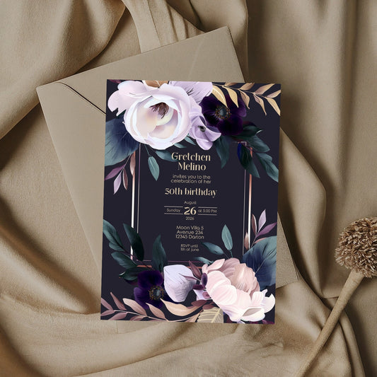 Modern Luxury Dark Floral Birthday Invitation