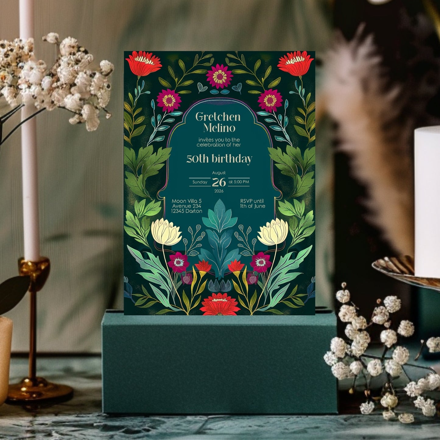 Folk Art Botanical Birthday Invitation - Vibrant Floral Celebration for Any Age