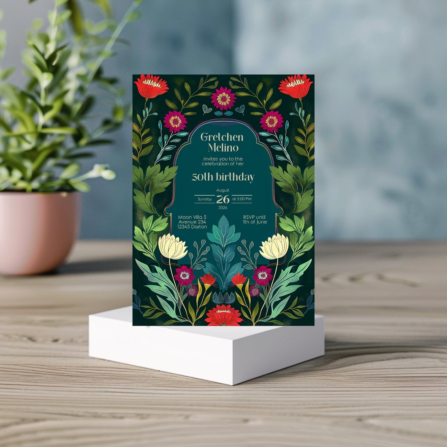 Folk Art Botanical Birthday Invitation - Vibrant Floral Celebration for Any Age