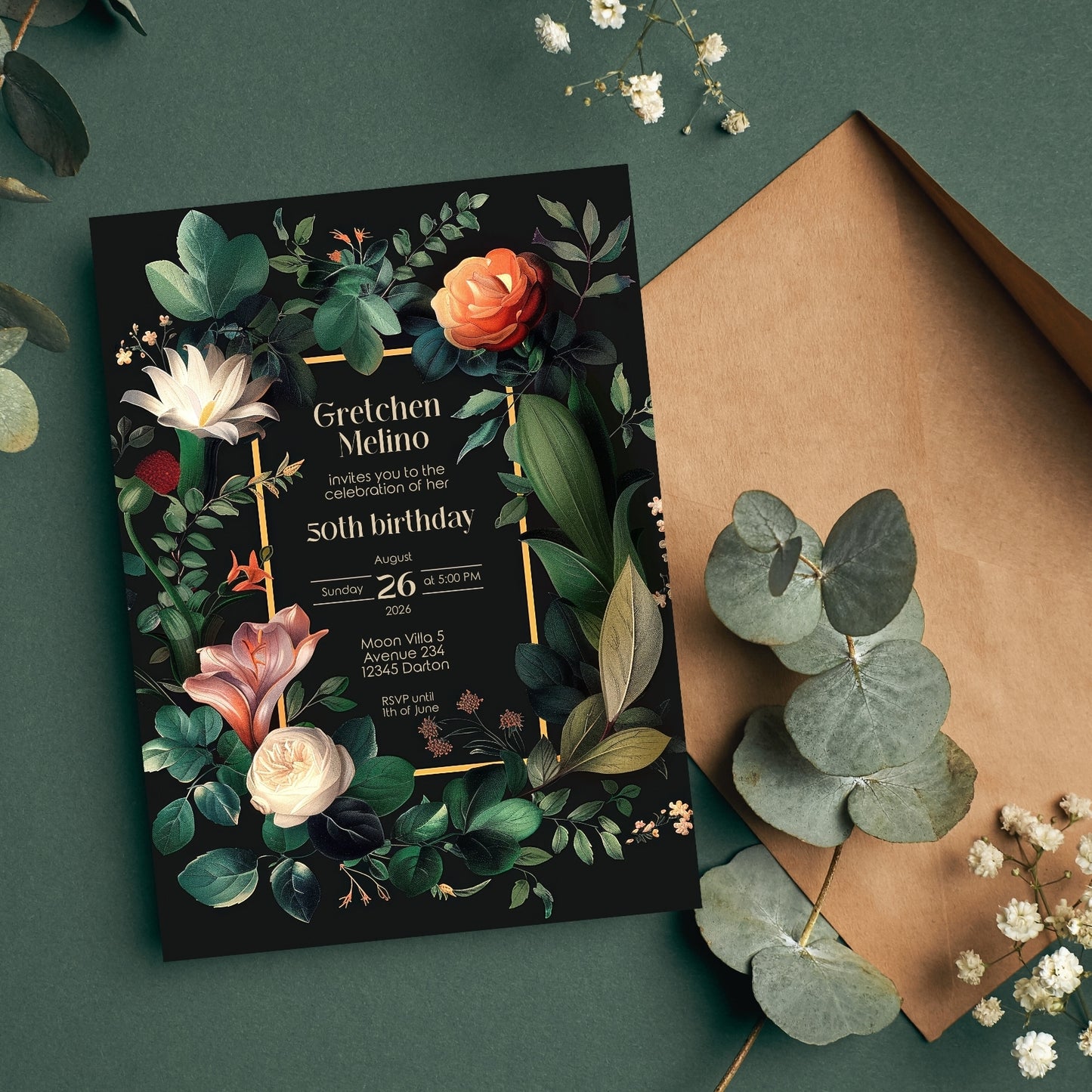 Vintage Botanical Floral Birthday Invitation - Elegant Old Dutch Painting Style